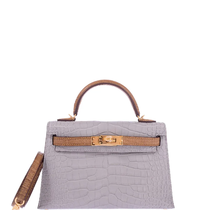 Hermès Kelly 20 HSS Mini II Sellier Gris Perle and Kraft Matte Alligator Gold Hardware