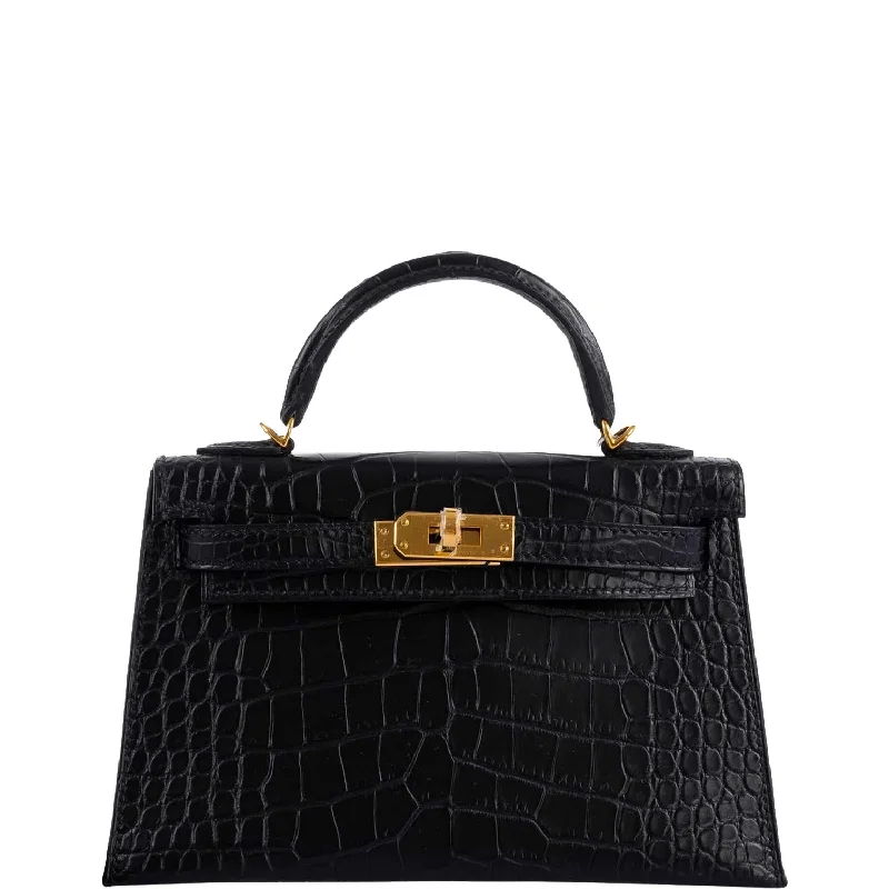 Hermès Kelly 20 Mini II Sellier Black Matte Alligator Gold Hardware