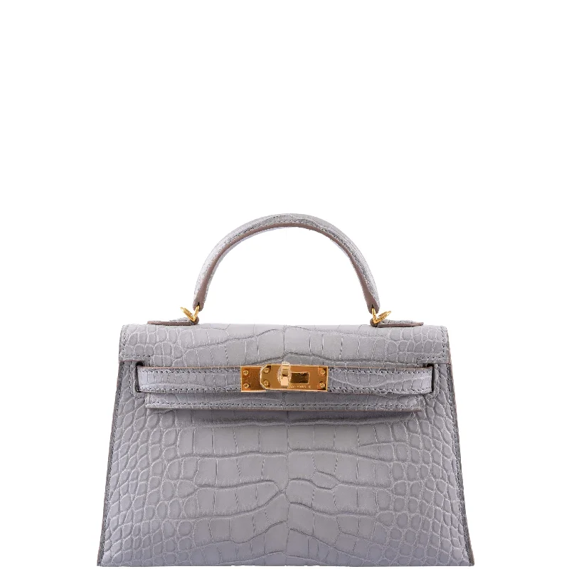 Hermès Kelly 20 Mini II Sellier Gris Perle Matte Alligator Gold Hardware