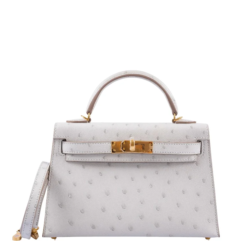 Hermès Kelly 20 Mini II Sellier Gris Perle Ostrich with Gold Hardware