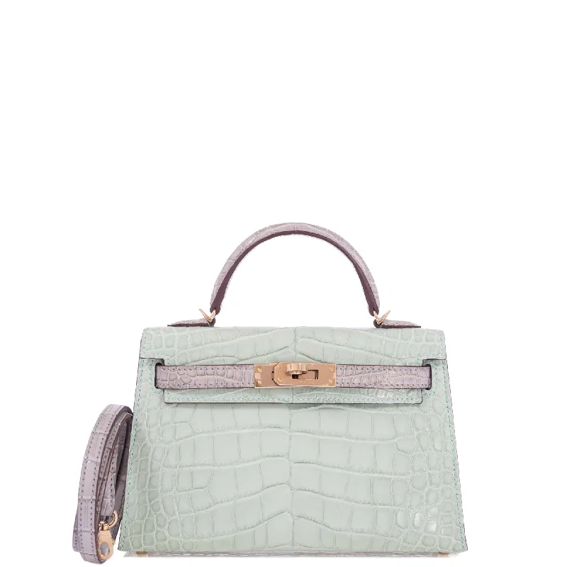 Hermès Kelly 20 HSS Mini II Sellier Vert D'eau and Gris Perle Matte Alligator Permabrass Hardware