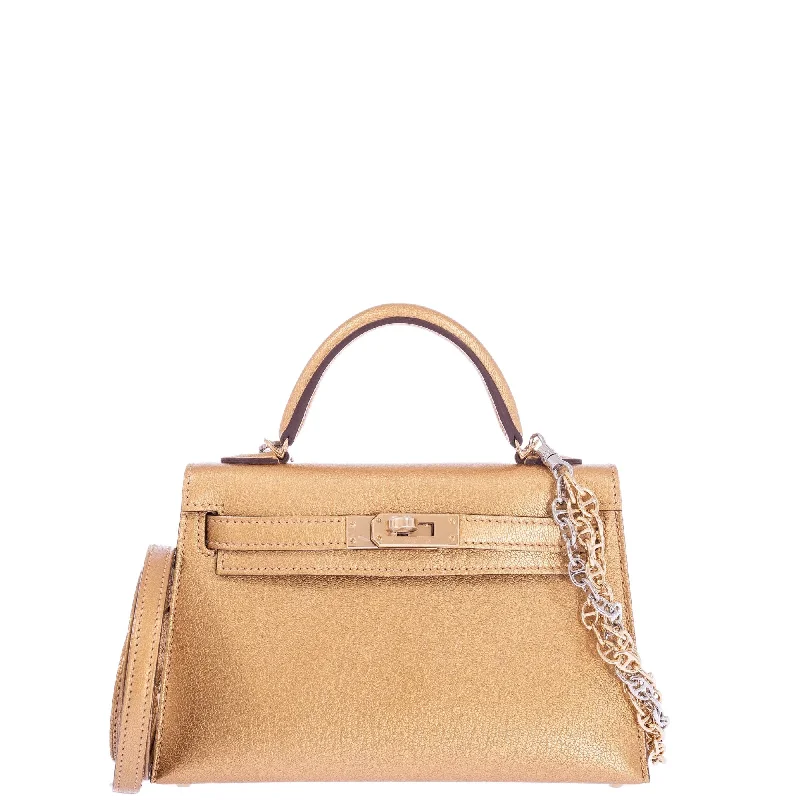 Hermès Kelly 20 Mini Sellier Olympic Gold Metallic Doré Chevre Chamkilight Gold Hardware