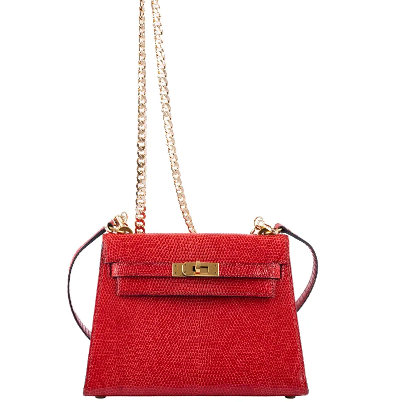 Hermès Vintage Mini Shoulder Kelly 20 Rouge Vif Lizard Gold Hardware