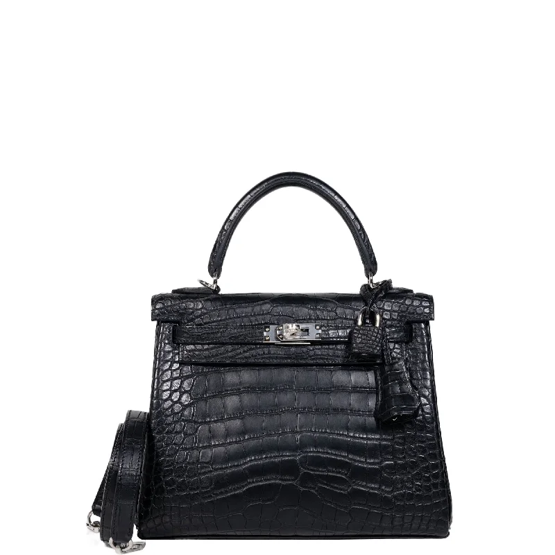 Hermès Kelly 25 Retourne Matte Black Alligator Palladium Hardware