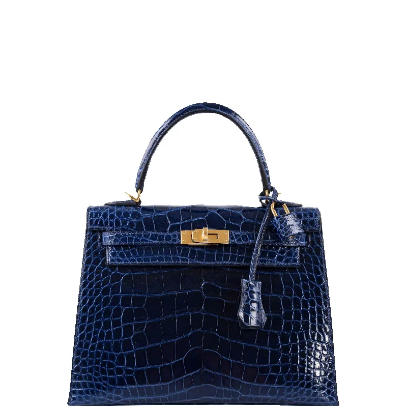 Hermès Kelly 25 Sellier Blue Sapphire Alligator Gold Hardware