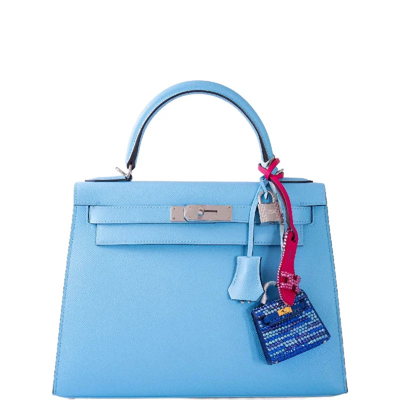 Hermès Kelly 28 Sellier Bleu Celeste Epsom Palladium Hardware