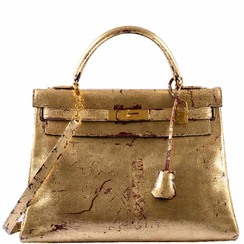 Hermès Kelly 32 Retourne "Kelly Dorée" Gold Leaf & Rouge H Box Leather Gold Hardware * JaneFinds Custom Shop