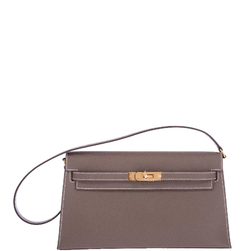 Hermès Kelly Elan Sellier Etoupe Veau Madame Leather with Gold Hardware