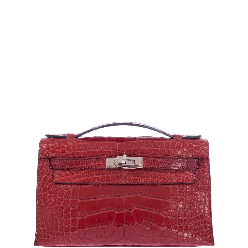 Hermès Kelly Pochette Rouge H Matte Alligator Palladium Hardware