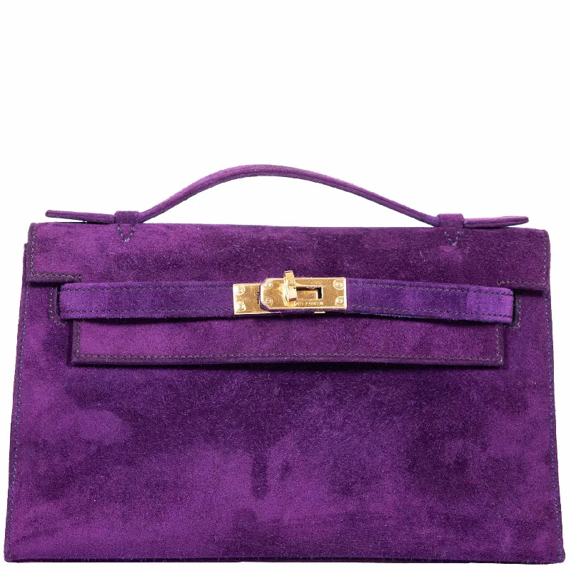 Hermès Kelly Pochette Violet Veau Doblis Suede Gold Hardware