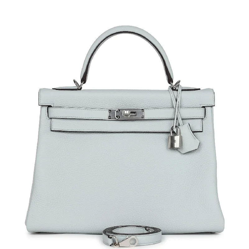 Hermes Kelly Retourne 32 Bleu Pale Clemence Palladium Hardware