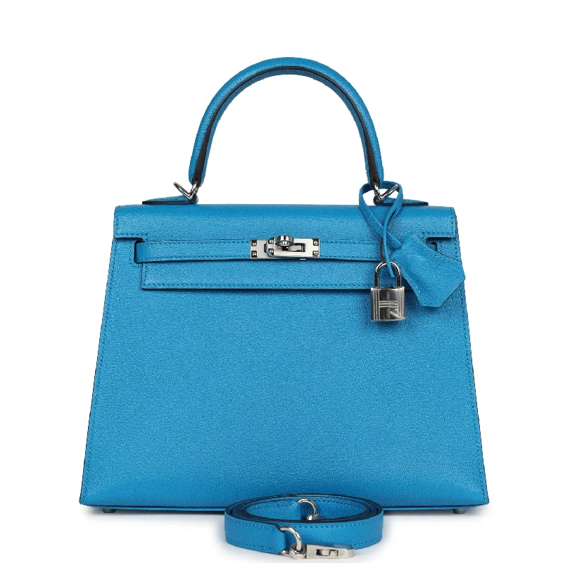 Hermes Kelly Sellier 25 Bleu Zanzibar Chevre Palladium Hardware