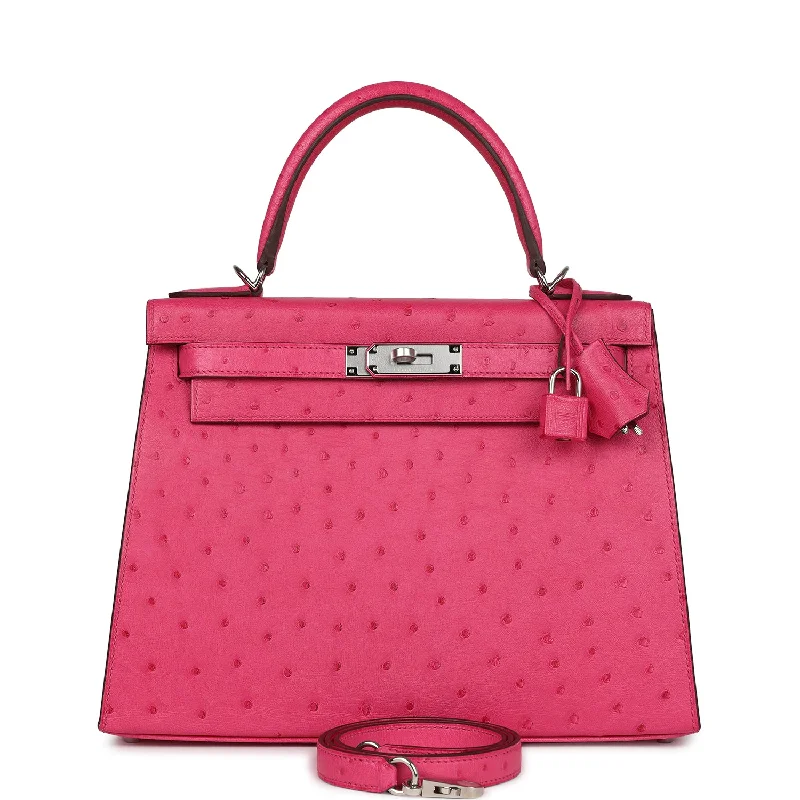 Hermes Kelly Sellier 28 Rose Tyrien Ostrich Palladium Hardware