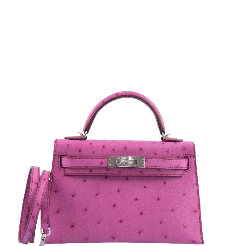 Hermès Mini Kelly 20 Fuchsia Ostrich Palladium Hardware