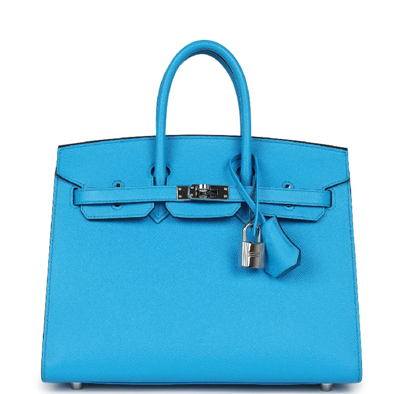 Pre-owned Hermes Birkin Sellier 25 Bleu Frida Epsom Palladium Hardware