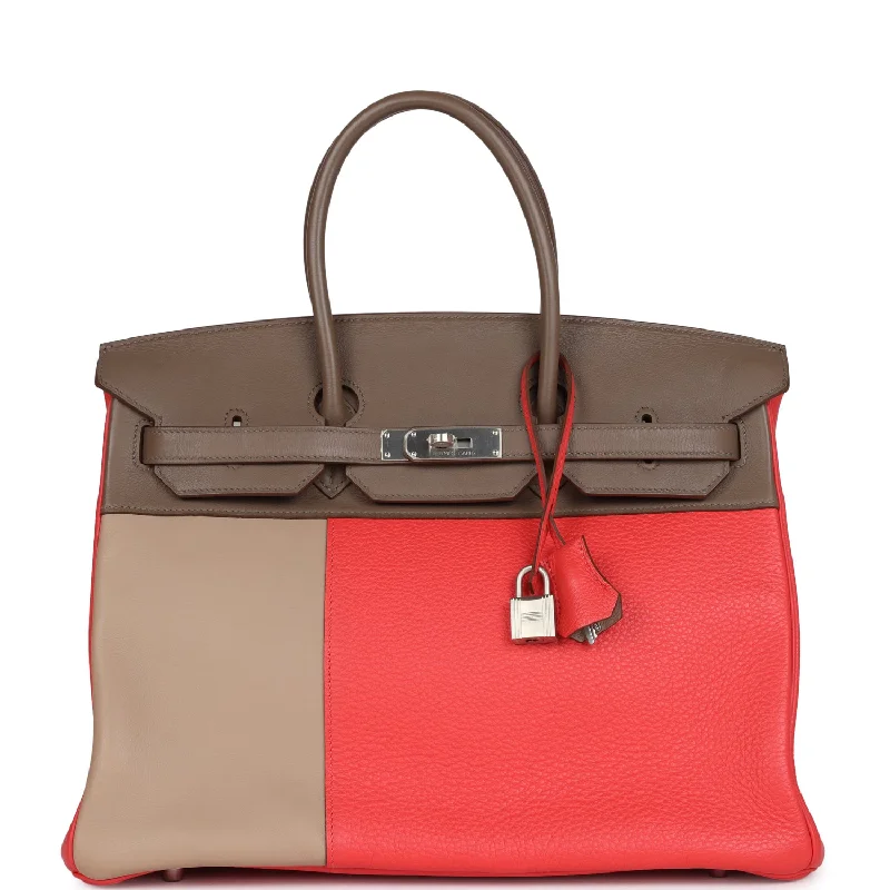 Pre-owned Hermes Birkin 30 Cascade Rose Jaipur, Etoupe and Argile Swift and Clemence Brushed Palladium Hardware