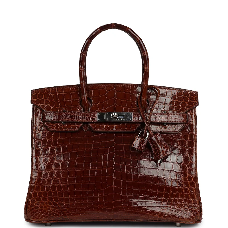 Pre-owned Hermes Birkin 30 Miel Shiny Niloticus Crocodile Palladium Hardware