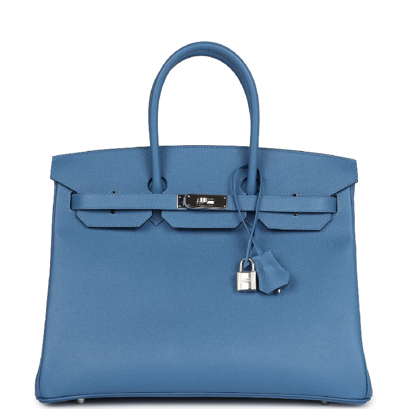 Pre-owned Hermes Birkin 35 Bleu Azur Epsom Palladium Hardware