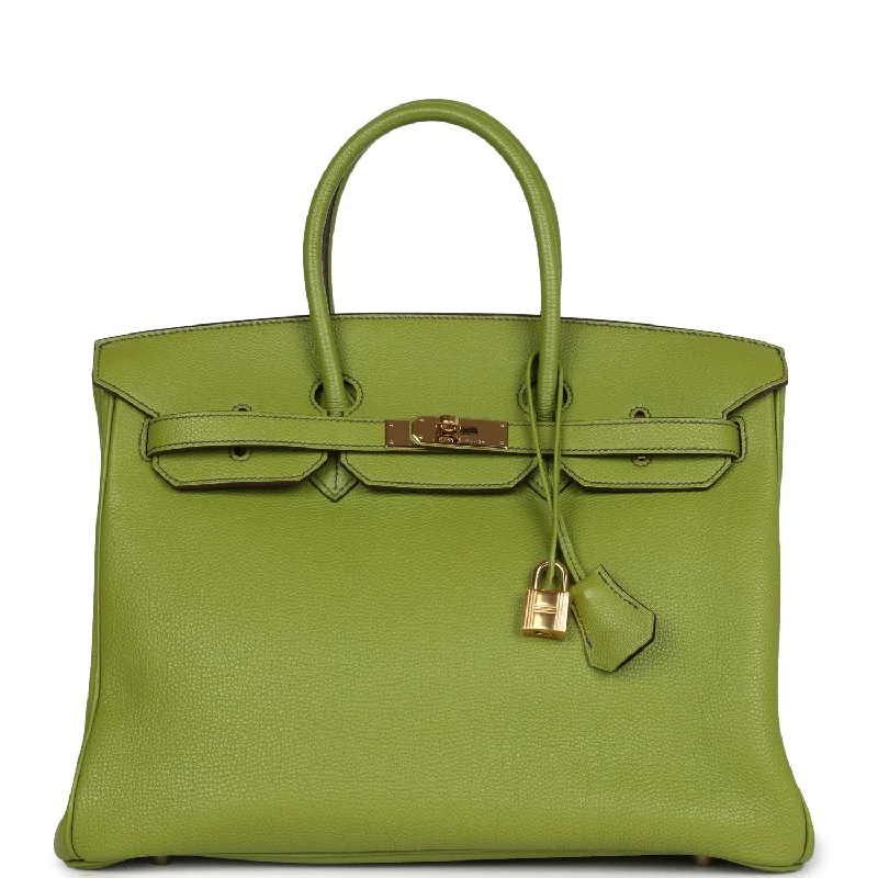 Pre-owned Hermes Birkin 35 Vert Anis Verso Togo Gold Hardware