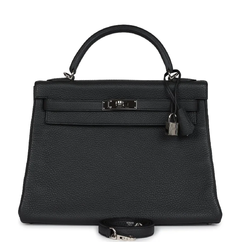 Pre-owned Hermes Kelly Retourne 32 Plomb Clemence Palladium Hardware