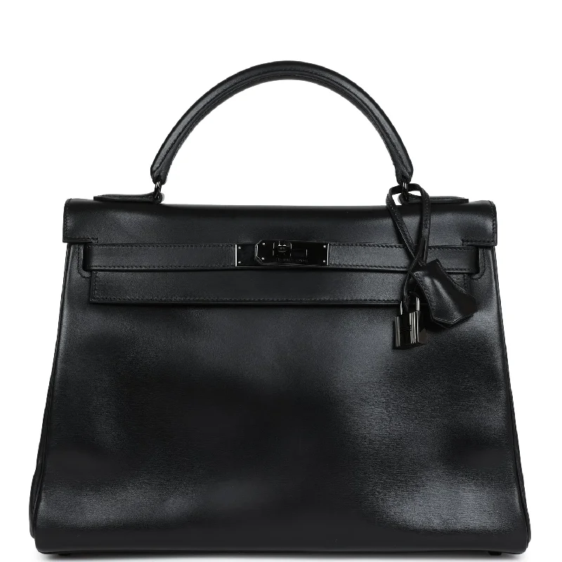 Pre-owned Hermes Rare Kelly Retourne 32 SO BLACK Box Black Hardware