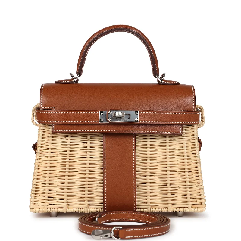 Pre-owned Hermes Mini Picnic Kelly 20 Fauve Barenia Palladium Hardware