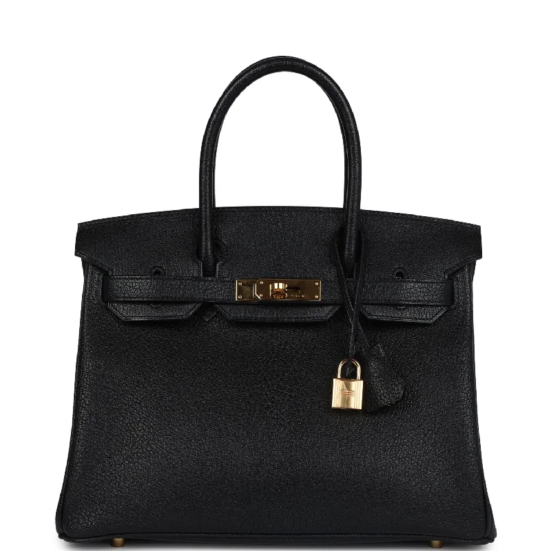 Pre-owned Hermes Birkin 30 Black Chevre Mysore Gold Hardware