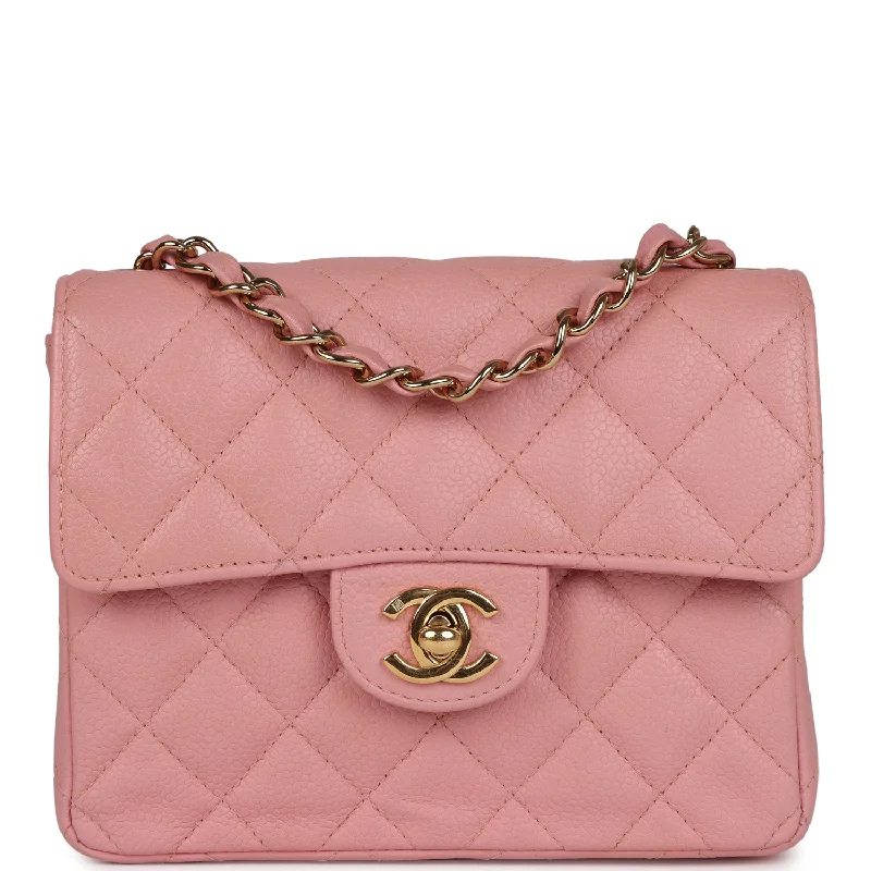 Vintage Chanel Mini Square Flap Pink Caviar Gold Hardware