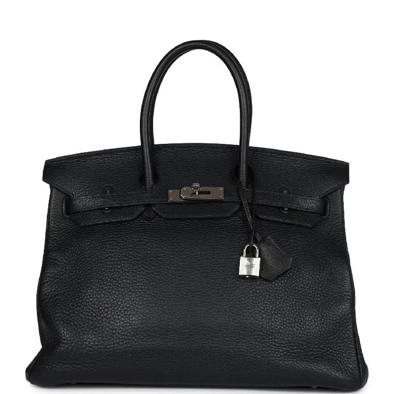 Vintage Hermes Birkin 35 Black Clemence Palladium Hardware