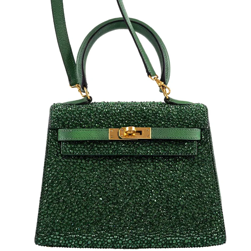 Vintage Hermès Emerald Kelly of Oz 20cm with Swarovski Crystals Epsom Gold Hardware