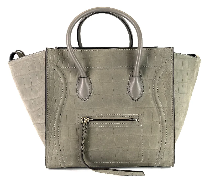 Phantom Crocodile Embossed Nubuck Medium Bag