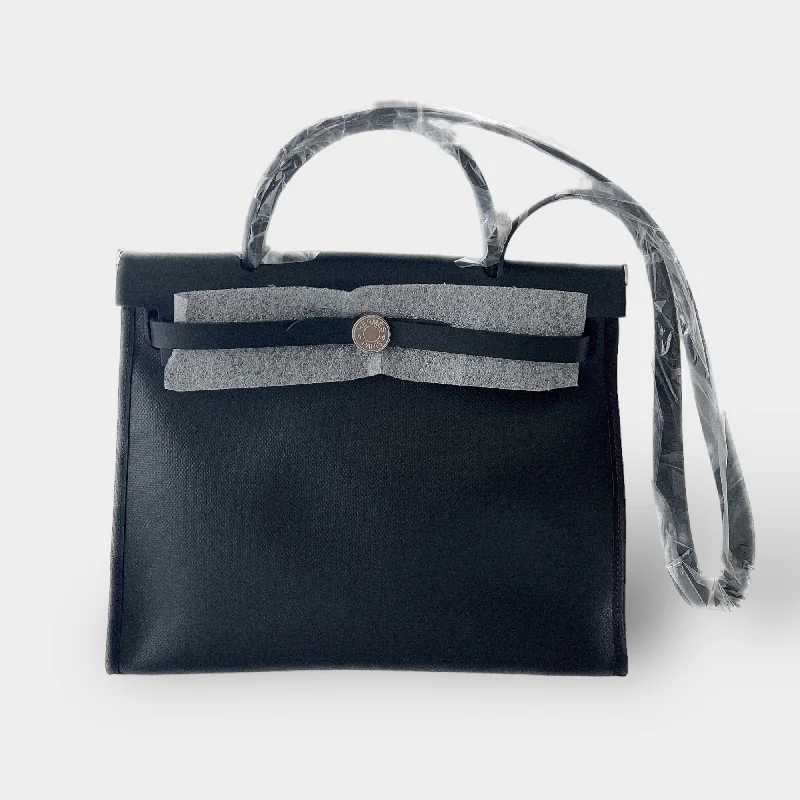 Hermes Herbag Zip 31 Bag In Noir & Ecru Berline Canvas, With Palladium Plated Hardware