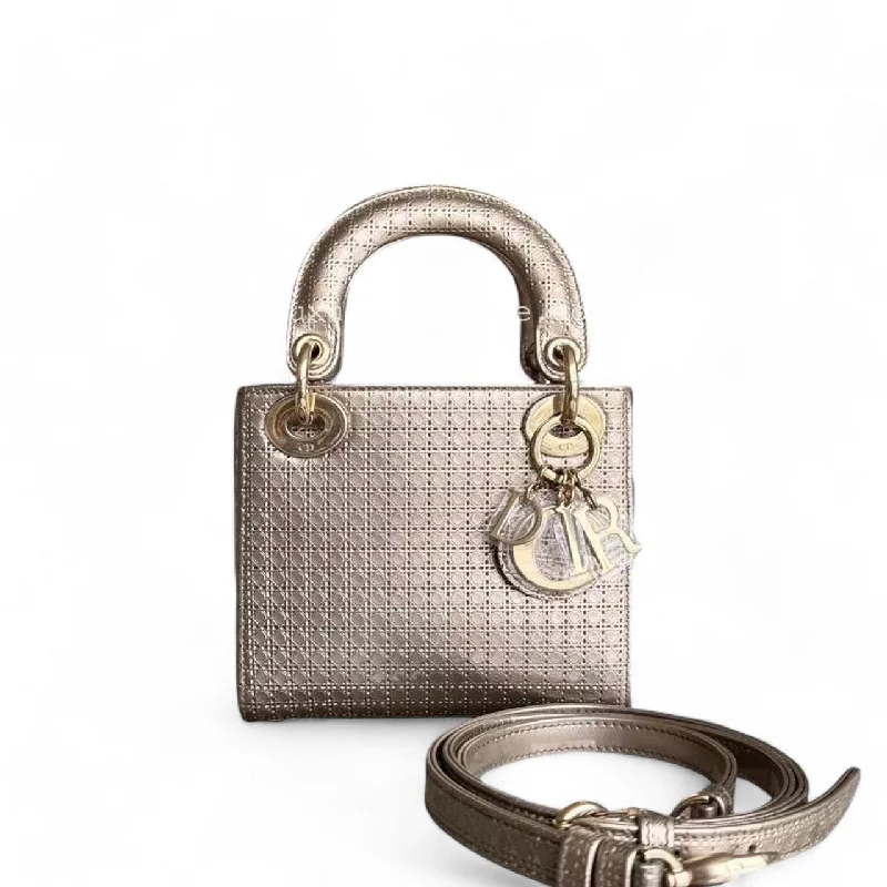 Dior Lady Mini - Metallic Micro-Cannage Glazed Calfskin Gold Hardware Chain Strap