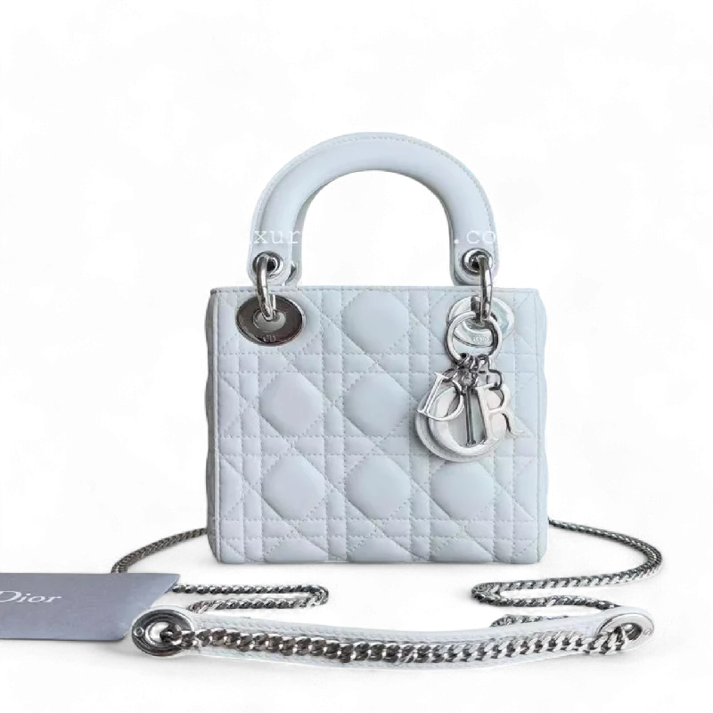 Dior Lady Mini Cannage Lambskin White Silver Hardware