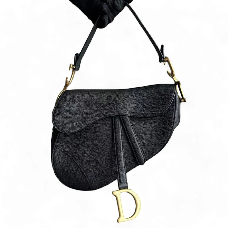 Dior Saddle Medium Grained Calfskin Black Golden Hardware Shoulder Bag